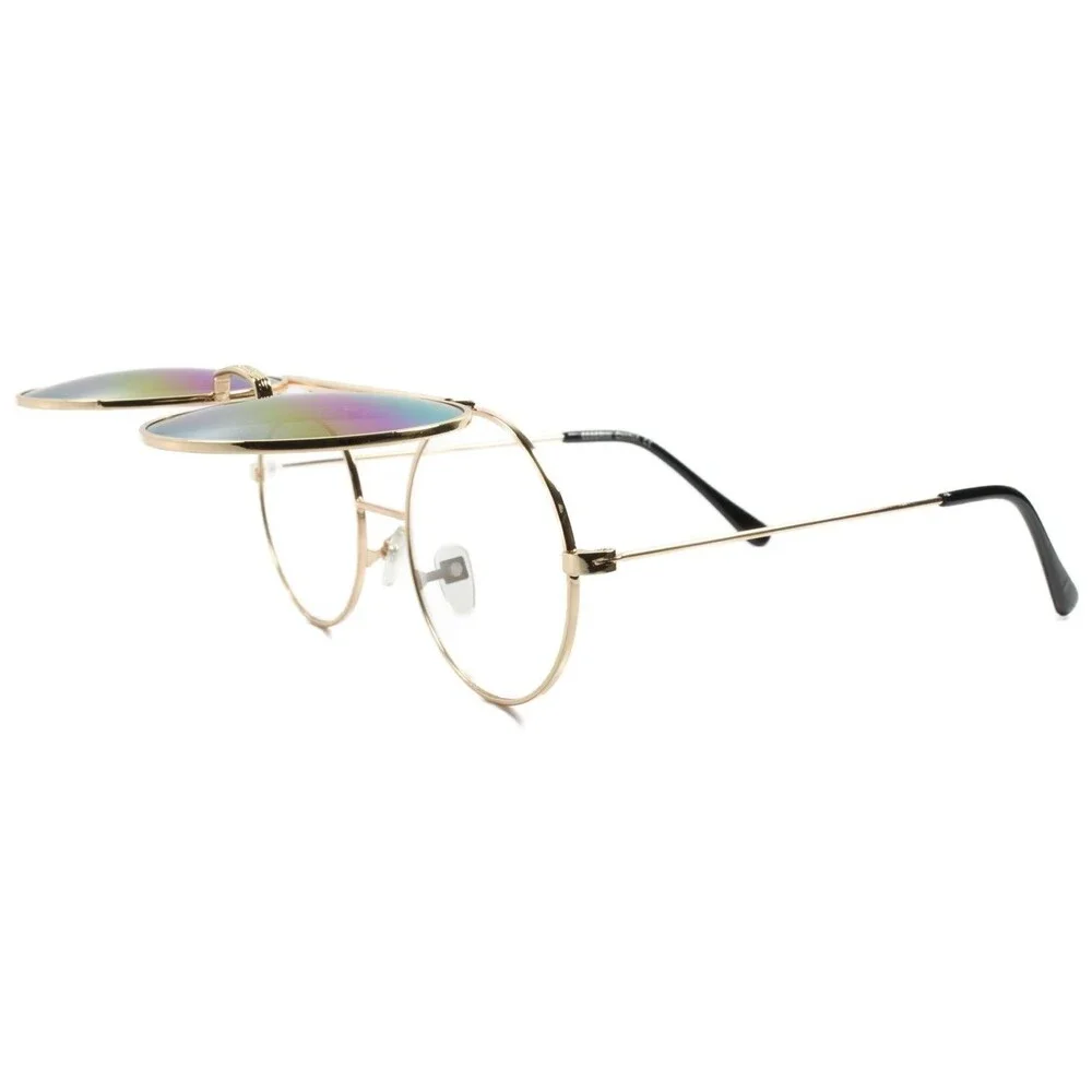 Vintage Retro Hip Steampunk Gold Rainbow Mirrored Lens Round Circle Sun Glasses